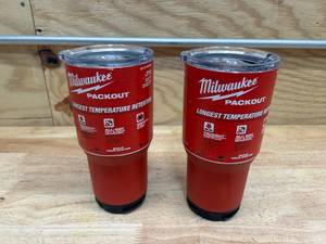 lot 217 image: MILWAUKEE Lot of 2- 48-22-8393R PACKOUT Red 30 oz. Tumblers D69.76