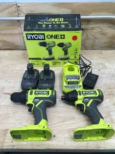 lot 6 image: RYOBI PCL1200K2 ONE 18V Cordless 2-Tool Combo Kit with DrillDriver, Impact Driver, (2) 1.5 Ah Batteries, and Charger - C139