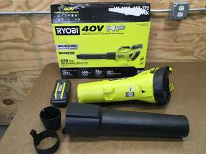 lot 8 image: RYOBI RY404014K HP Brushless Whisper Series 160 MPH 650 CFM Cordless Battery Leaf Blower - D259