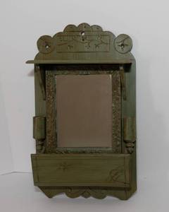 lot 55 image: Antique Green Wall Mirror with Candle Holders
