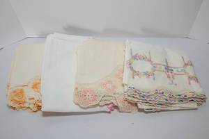 lot 91 image: Four Pairs of Vintage Cotton Pillowcases with Embroidered Edging  High-Quality Cotton