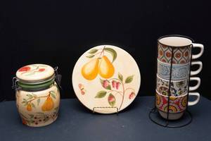 lot 145 image: Pier 1 Imports Stacking Coffee Cups and Pear Decor