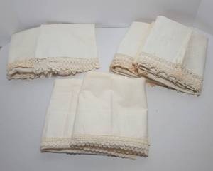 lot 177 image: Set of Three Vintage Cotton Pillowcases with Embroidered Edging - High Quality Cotton