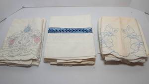 lot 187 image: Set of Three Vintage Cotton Pillowcases with Blue Embroidered Edging - High Quality Cotton