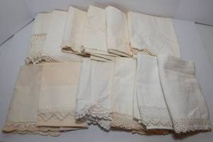 lot 206 image: Mismatched Vintage Cotton Pillowcases with Embroidered Edging - High Quality Cotton