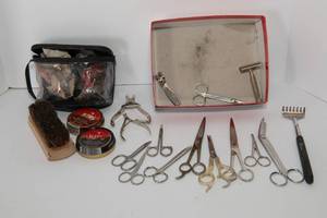 lot 209 image: Grooming Scissors, Shoe Polish, and Brush Set