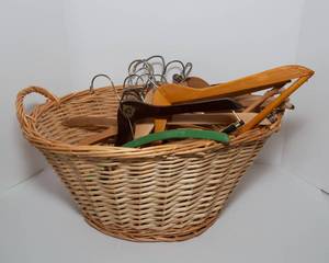 lot 286 image: Laundry Basket and Wooden Hangers