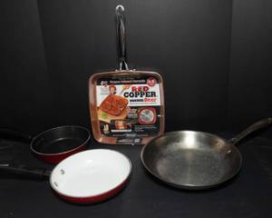 lot 297 image: Four Cooking Pans - Brand New Red Copper Pan