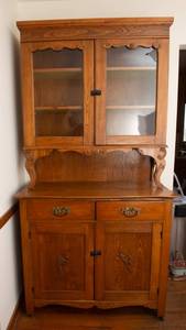 lot 120A image: Vintage Stepback Cupboard - Oak with Beautiful Glass Display Doors