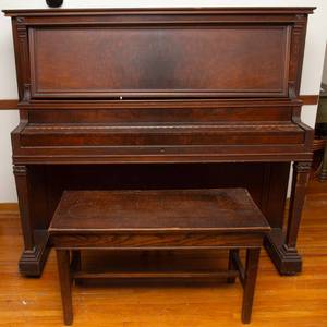 lot 312 image: Antique Ivers & Pond Piano  1914 Greek Revival Style Stamped with W.J. Dyer & Bro. St. Paul, MN and Piano Bench
