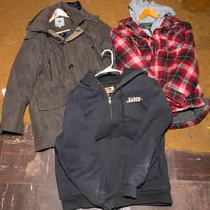 lot 421 image: Size Large Jackets and Sweatshirt, Shoe Organizer and Contents