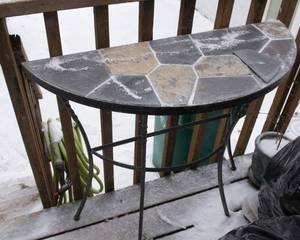 lot 445 image: Stone Top Half Moon Patio Table