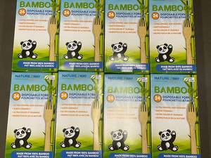 Set of 8 Packs of Natures Way Bamboo Disposable Forks - 24 Forks Each