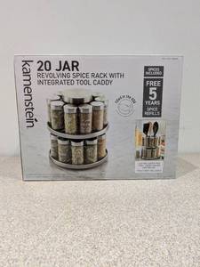 BRAND NEW KAMENSTEIN 20 JAR REVOLVING SPICE RACK WITH INTEGRATED TOOL CADDY