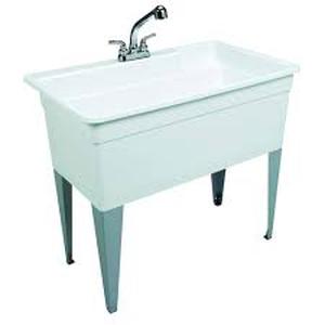 lot 46 image: BigTub Utilatub Combo 40 in. x 24 in. 33 in. Polypropylene Floor Mount Utility Tub with Pull-Out Faucet in White    Customer Returns See Pictures