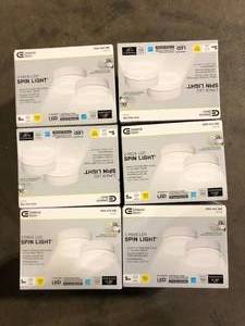 lot 28 image: Lot of Commercial Electric Spin Light 5 in. White LED Flush Mount Ceiling Light 600 Lumens 4000K Bright White Closet Basement Utility (2 Pack)  Customer Returns See Pictures
