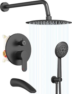 10 Matte Black Rain Shower Faucet Set