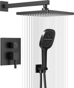 10 Matte Black Rain Shower Faucet Set with 2 Shower Heads & Handheld