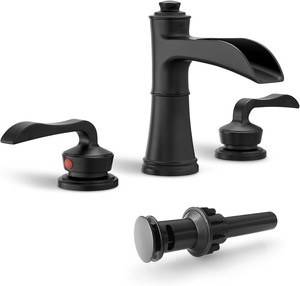 Matte Black Waterfall 3 Hole Bathroom Sink Faucet Set