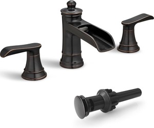 Waterfall 3 Hole Oil Rubbed Bronze Bathroom Sink Faucet Set