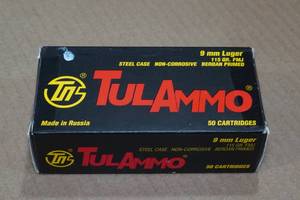 50 TulAmmo 9mm Luger 115 Gr FMJ Steel Case Ammo
