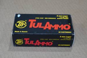 50 TulAmmo 9mm Luger 115 Gr FMJ Steel Case Ammo