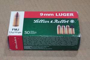 50 Sellier & Bellot 9mm Luger 115 Gr FMJ Ammo