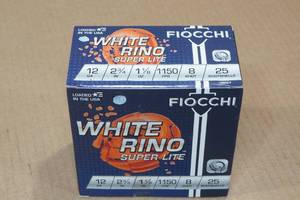 25 Fiocchi White Rino 12 Gauge 2-34 8 Shot Shotshells