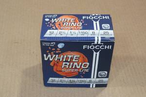 25 Fiocchi White Rino 12 Gauge 2-34 8 Shot Shotshells