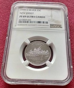 lot 17 image: 1999-S New Jersey Silver Quarter - NGC PF69 Ultra Cameo