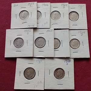 lot 44 image: (10) 90% Silver Roosevelt Dimes