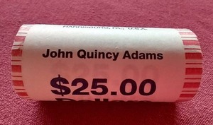 lot 48 image: Uncirculated John Quincy Adams $25 Presidential $1 Coin Roll
