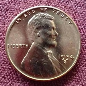 lot 50 image: Bright Red Uncirculated 1954-S Wheat Penny
