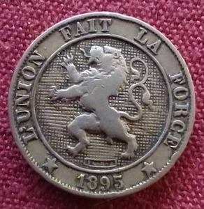 lot 58 image: 1895 Belgium 5 Centimes Coin - French Text