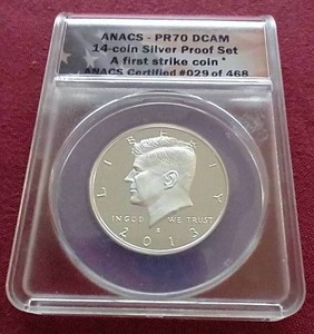 lot 60 image: 2013-S Silver Kennedy Half Dollar - ANACS PR70 DCAM