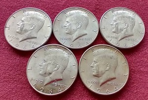 lot 67 image: (5) 90% Silver Kennedy Half Dollars