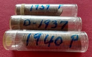 lot 74 image: (3) Partial Wheat Penny Rolls - 1937, 1939, 1940