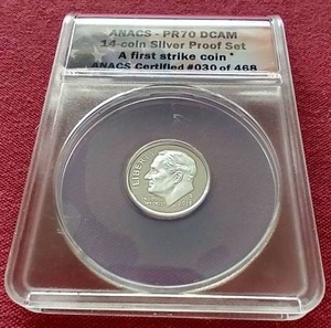 lot 77 image: 2013-S Silver Dime - ANACS PR70 DCAM