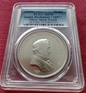 lot 86 image: 2023 James Buchanan 1 oz Silver Medal - PCGS MS670