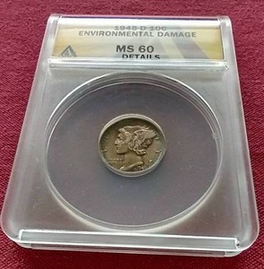 lot 89 image: 1945-D Mercury Dime - ANACS MS60 (Details)