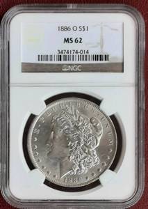 lot 96 image: 1886-O Morgan Dollar - NGC MS62 - Beautiful