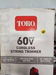 TORO weed trimmer, 60V Lithium, like new in box, 1 battery