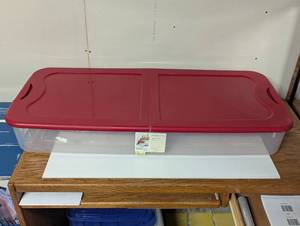 lot 35 image: 74qt Ultra Clear Underbed Box - Rocket Red Lid and Latch - Brightroom Plastic Storage, 74 Volume, Lidded with Latches