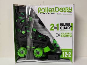 lot 43 image: Roller Derby Green Wire Kids Adjustable Inline-Quad Combo Skates - BlackGreen