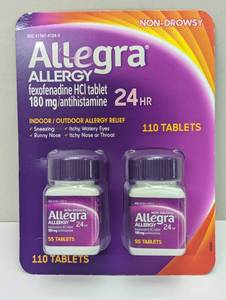lot 21 image: Allegra 24 Hour Indoor and Outdoor Allergy Relief 180mg 55 Tablets, Pack of 2 (110 ct.)
