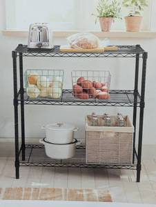 lot 74 image: 3 Tier Wide Wire Shelving - Brightroom - Black