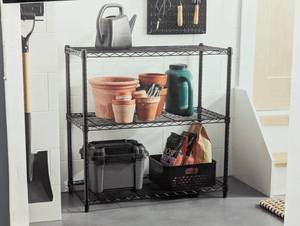 lot 75 image: 3 Tier Wide Wire Shelving - Brightroom - Black