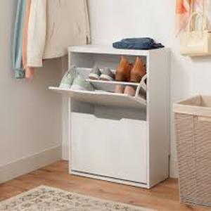 lot 72 image: Pivot Open Shoe Cabinet White - Brightroom Shoe Organizer, Holds 12 Pairs - White
