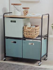 lot 20 image: Storage Cart Black Metal with Natural Wood - Brightroom