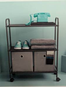 lot 85 image: 3 Shelf Wide Utility Storage Cart Gray - Room Essentials Steel Rolling Organizer with Wheels